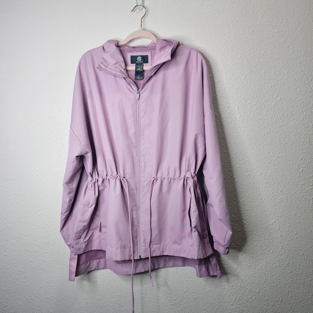 Champion Womens Purple Hooded Windbreaker Jacket Drawstring Waist XL Lightweight